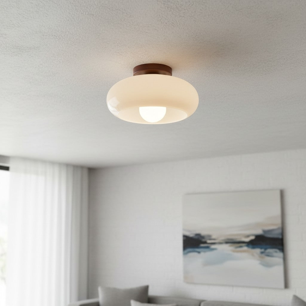 Violetta French Bauhaus Glass Ceiling Lamp | Walnut Wood Mid-Century Light