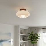 Violetta French Bauhaus Glass Ceiling Lamp | Walnut Wood Mid-Century Light