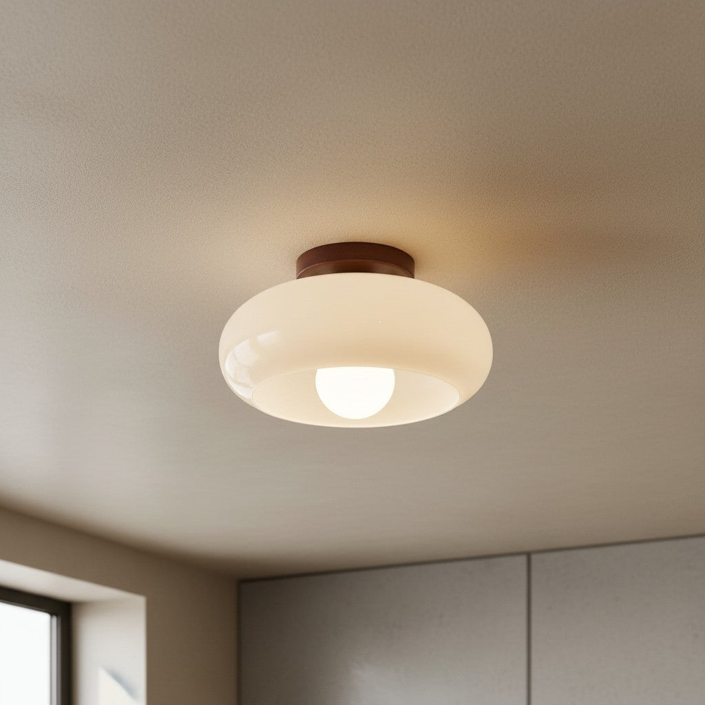 Violetta French Bauhaus Glass Ceiling Lamp | Walnut Wood Mid-Century Light