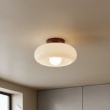 Violetta French Bauhaus Glass Ceiling Lamp | Walnut Wood Mid-Century Light