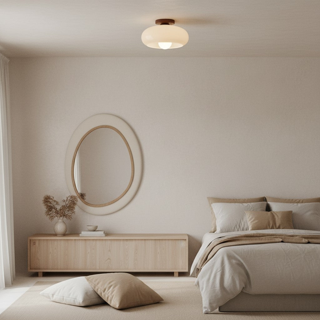 Violetta French Bauhaus Glass Ceiling Lamp | Walnut Wood Mid-Century Light