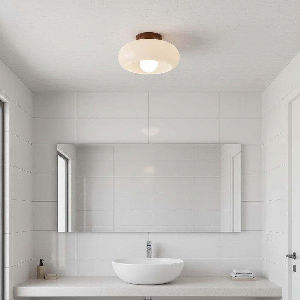 Violetta French Bauhaus Glass Ceiling Lamp | Walnut Wood Mid-Century Light