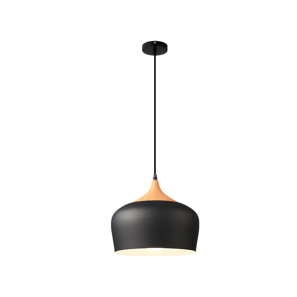 Dome Pendant Light With Wood Detail Modern 1 Light Island Fixture