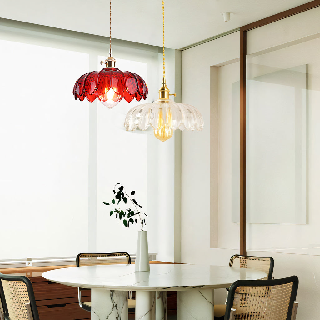Dorian Vintage Tulip Glass Pendant Light | Floral Petal Hanging Lamp
