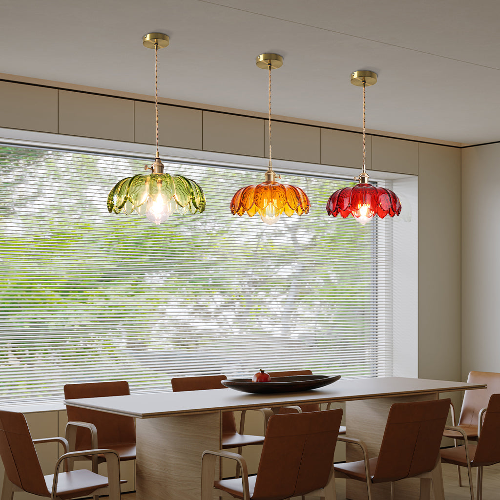 Fay Rustic Tulip Glass Pendant Light | Vintage Ribbed Glass Hanging Lamp