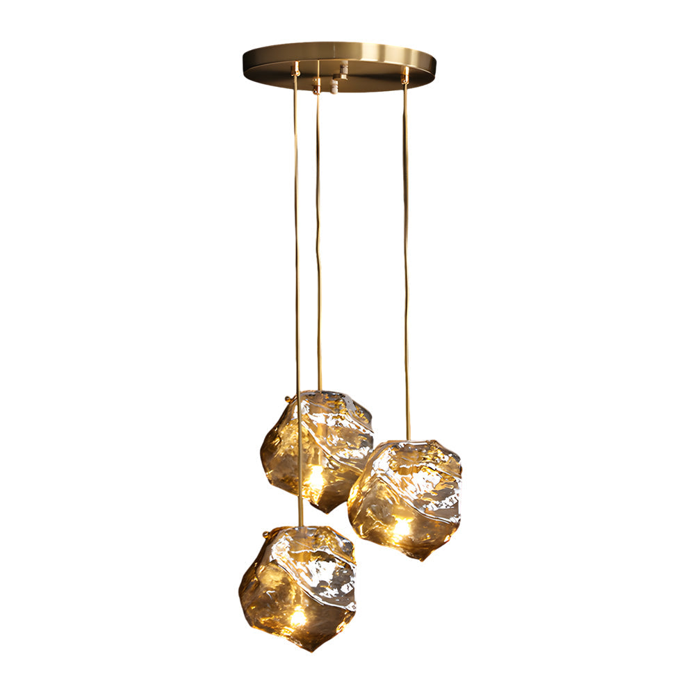Irregular Lava Texture Glass Shade Copper Simple Post Modern Chandelier