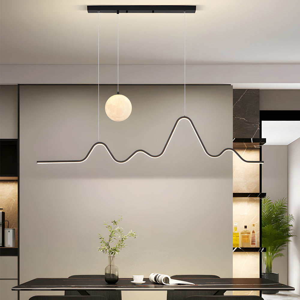 47 24 Modern Wavy Linear Moon Led Kitchen Island Pendant Light