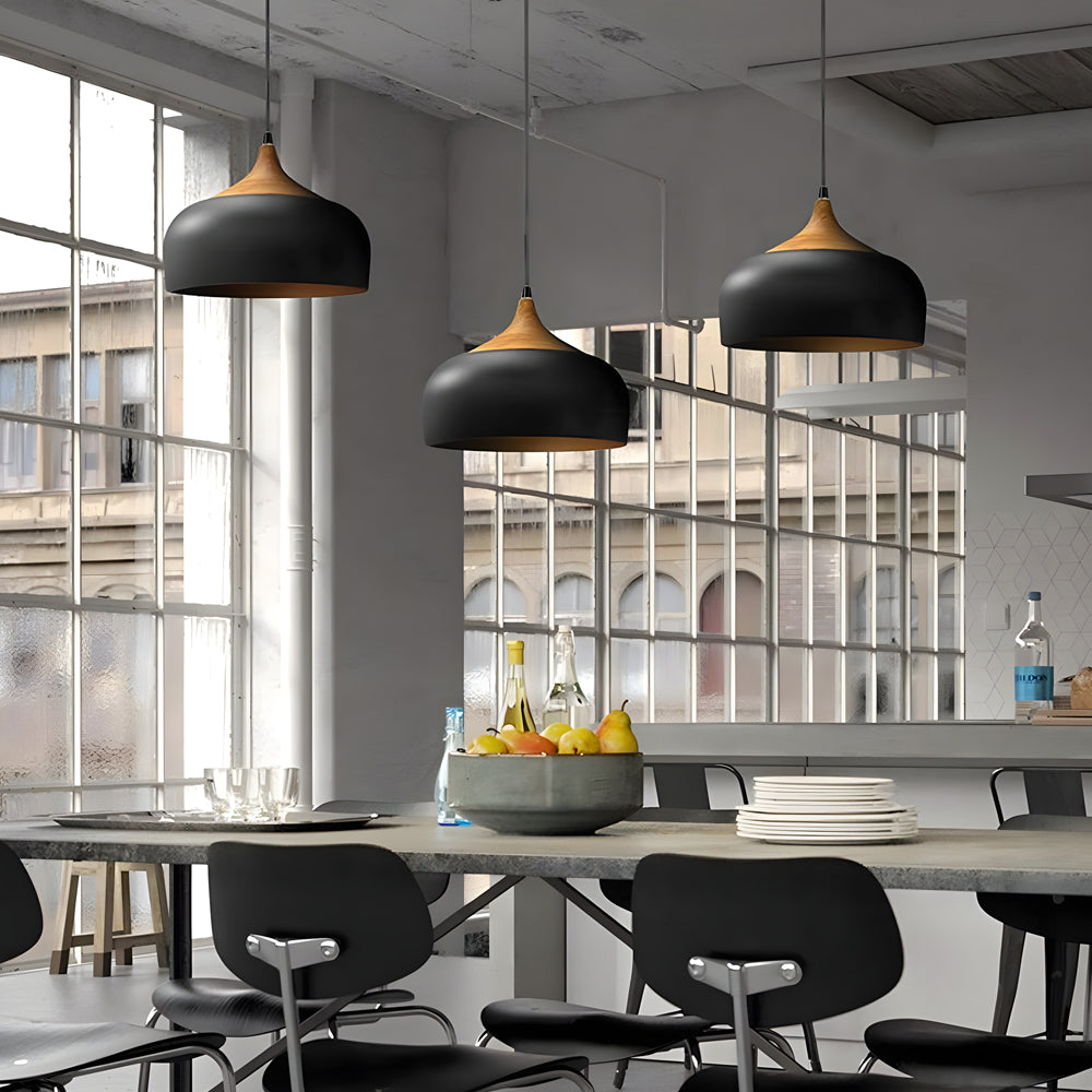 Dome Pendant Light With Wood Detail Modern 1 Light Island Fixture