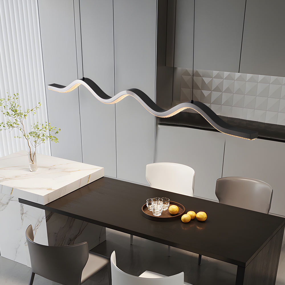 1 Light Black Wave Linear Led Pendant Light