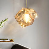 Irregular Lava Texture Glass Shade Copper Simple Post Modern Chandelier