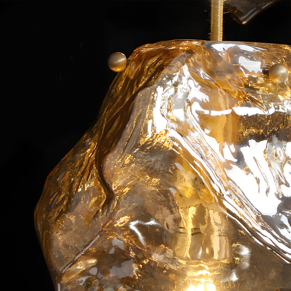 Irregular Lava Texture Glass Shade Copper Simple Post Modern Chandelier