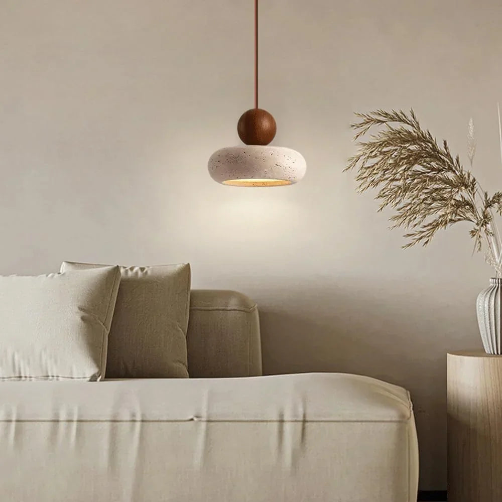 Alvione Bauhaus Natural Travertine Stone Pendant Light | Minimalist Luxe