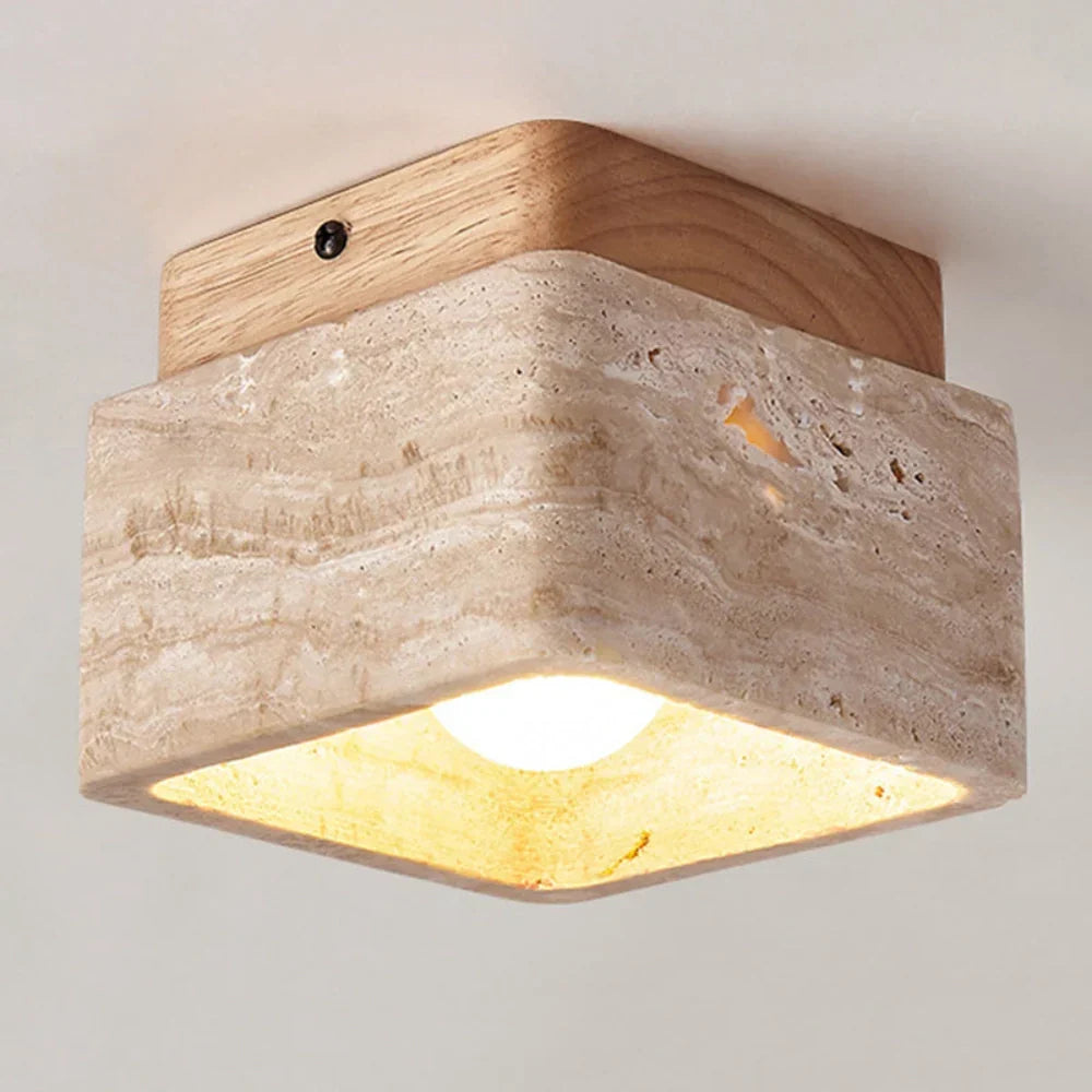 Anisa Modern Square Travertine Ceiling Light - Natural Stone Flush Mount