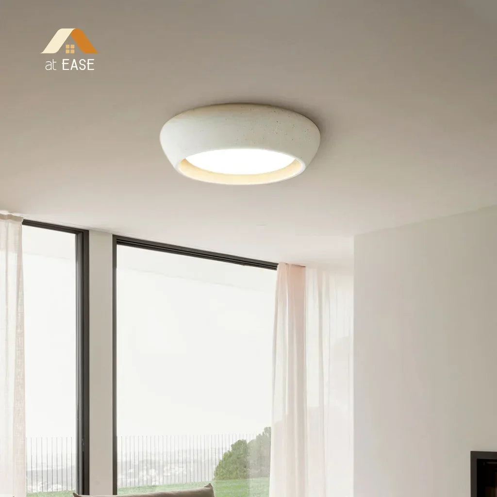 Astoria Minimalist Cement Flush Mount Ceiling Light - Modern Round Design