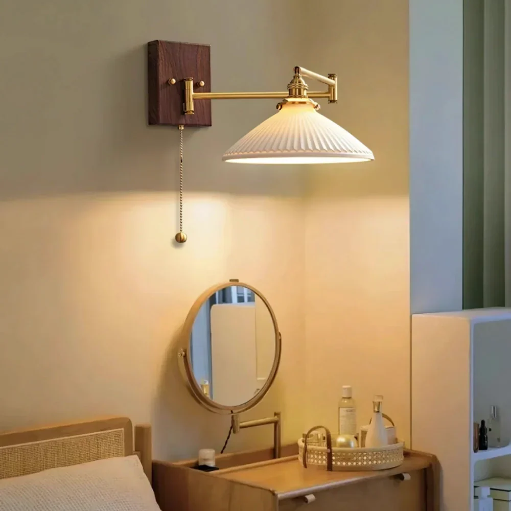 Aurora Retro Ceramic Swing Arm Wall Lamp | Mid-Century Bedside Sconce