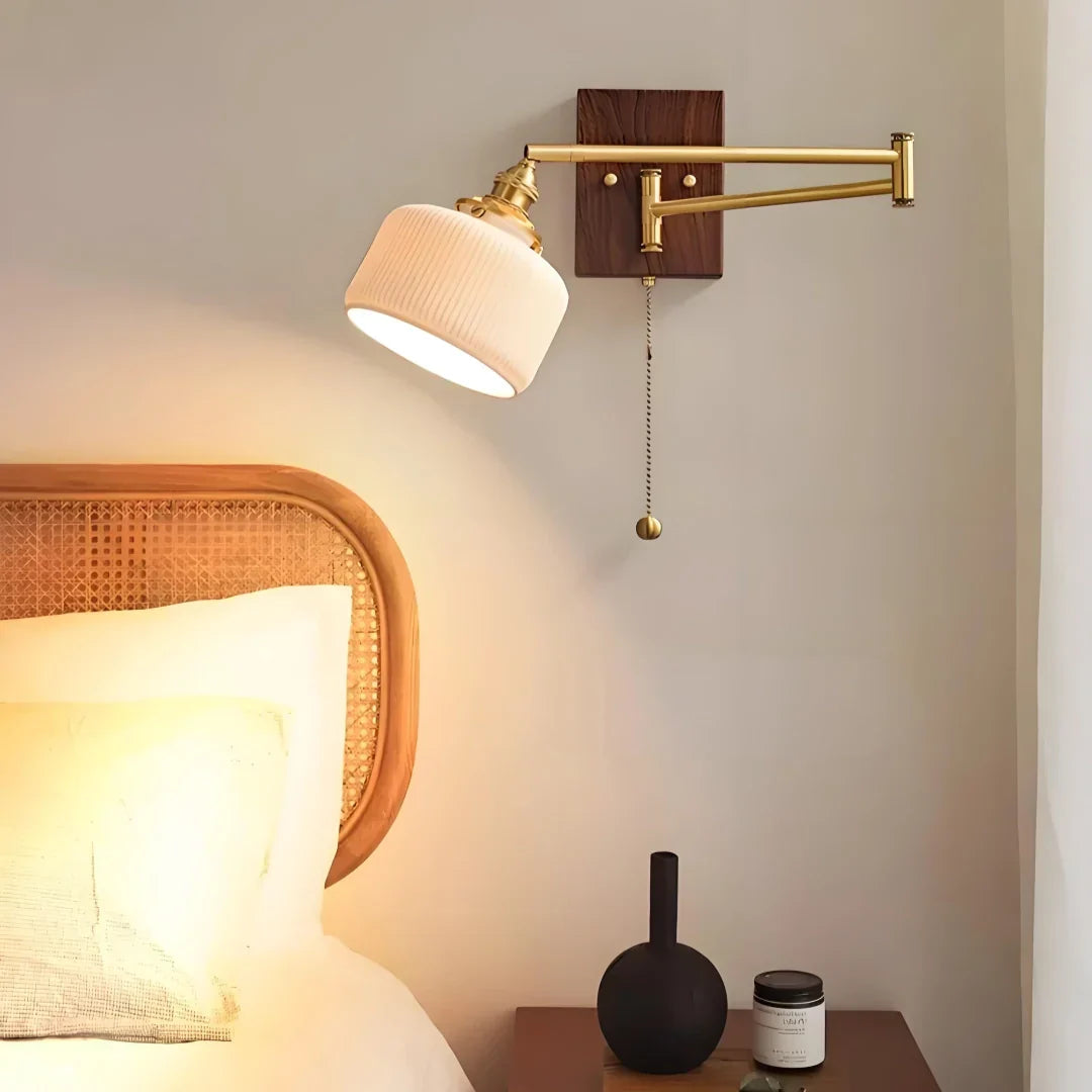 Aurora Retro Ceramic Swing Arm Wall Lamp | Mid-Century Bedside Sconce