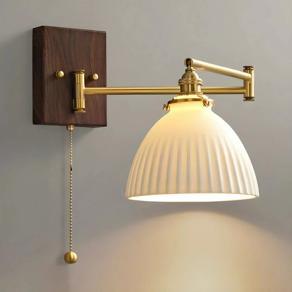 Aurora Retro Ceramic Swing Arm Wall Lamp | Mid-Century Bedside Sconce