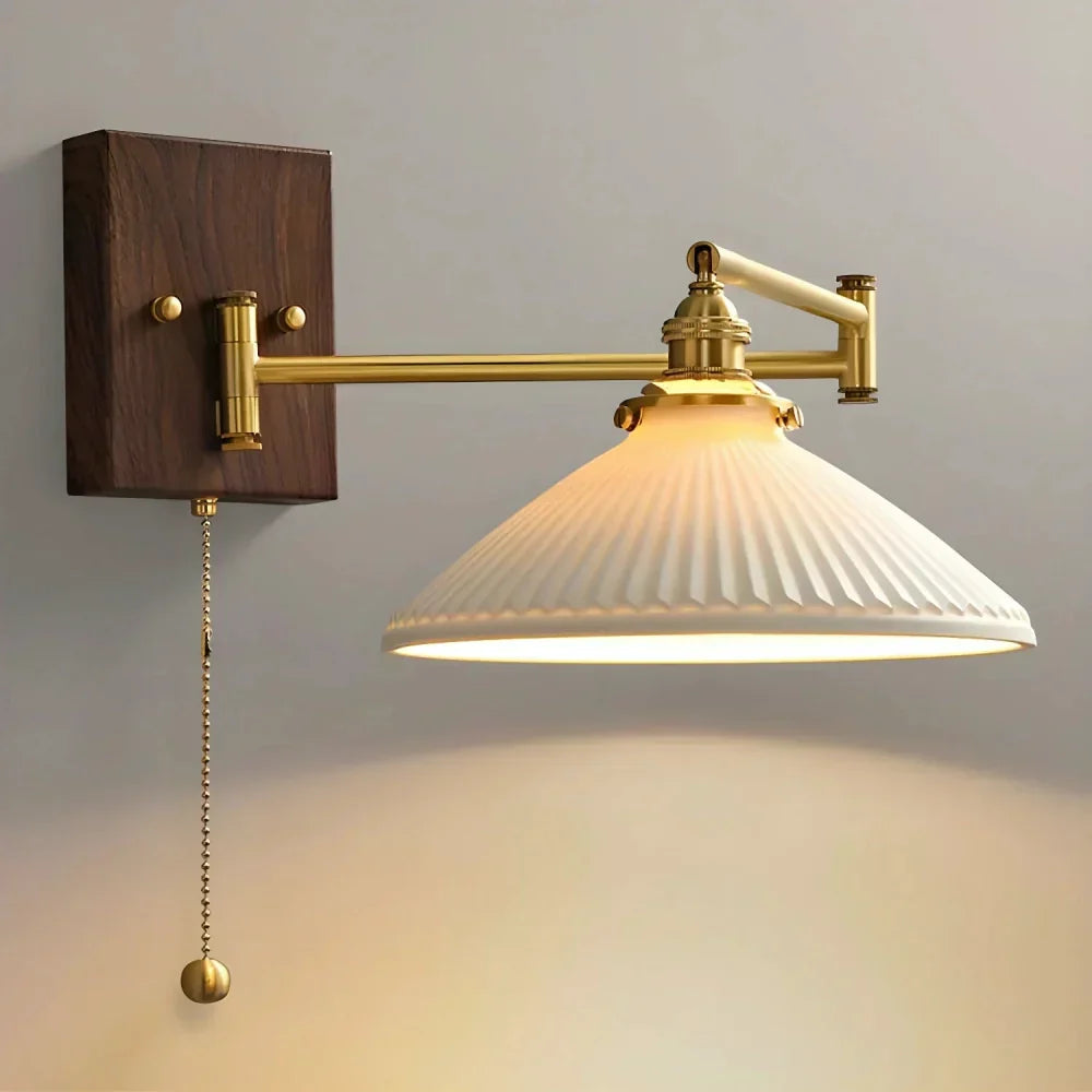 Aurora Retro Ceramic Swing Arm Wall Lamp | Mid-Century Bedside Sconce