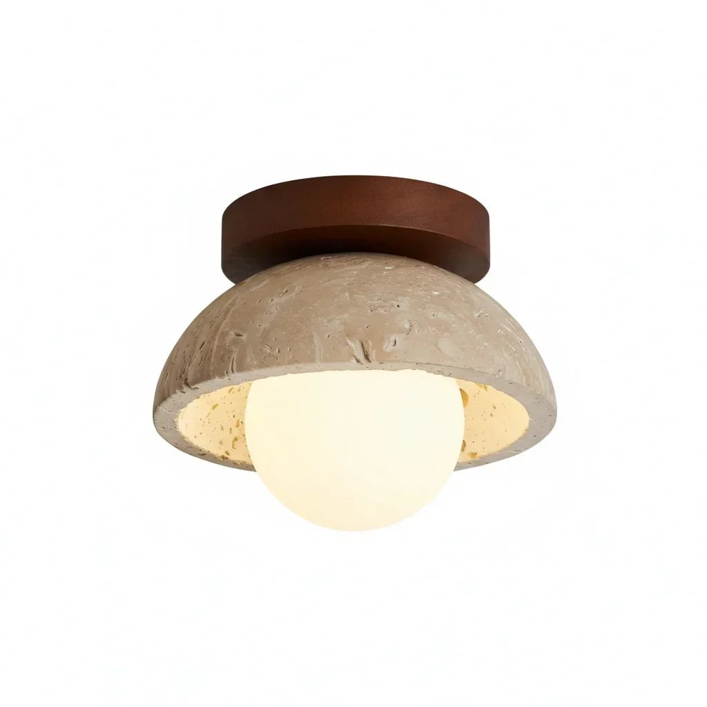 Bjorn Wabi-Sabi Travertine Ceiling Light - Natural Stone & Walnut Wood