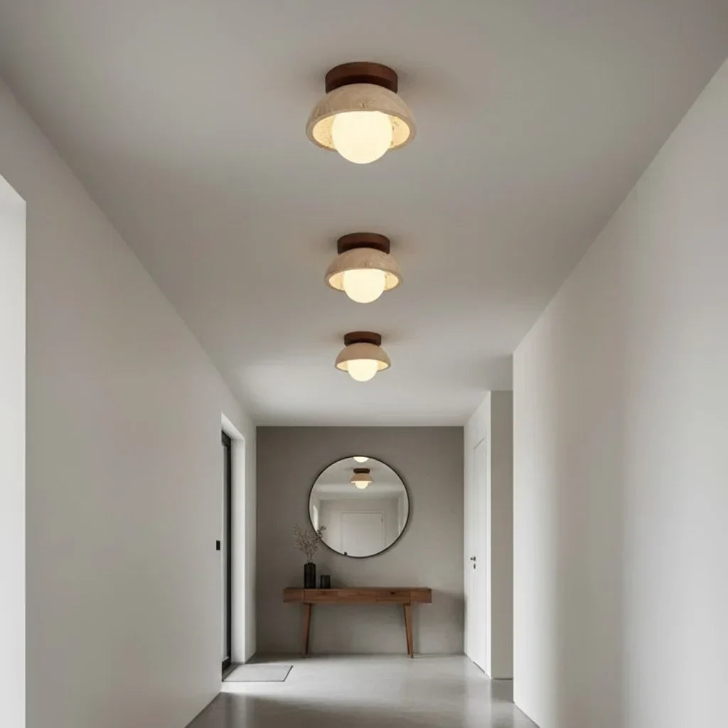 Bjorn Wabi-Sabi Travertine Ceiling Light - Natural Stone & Walnut Wood