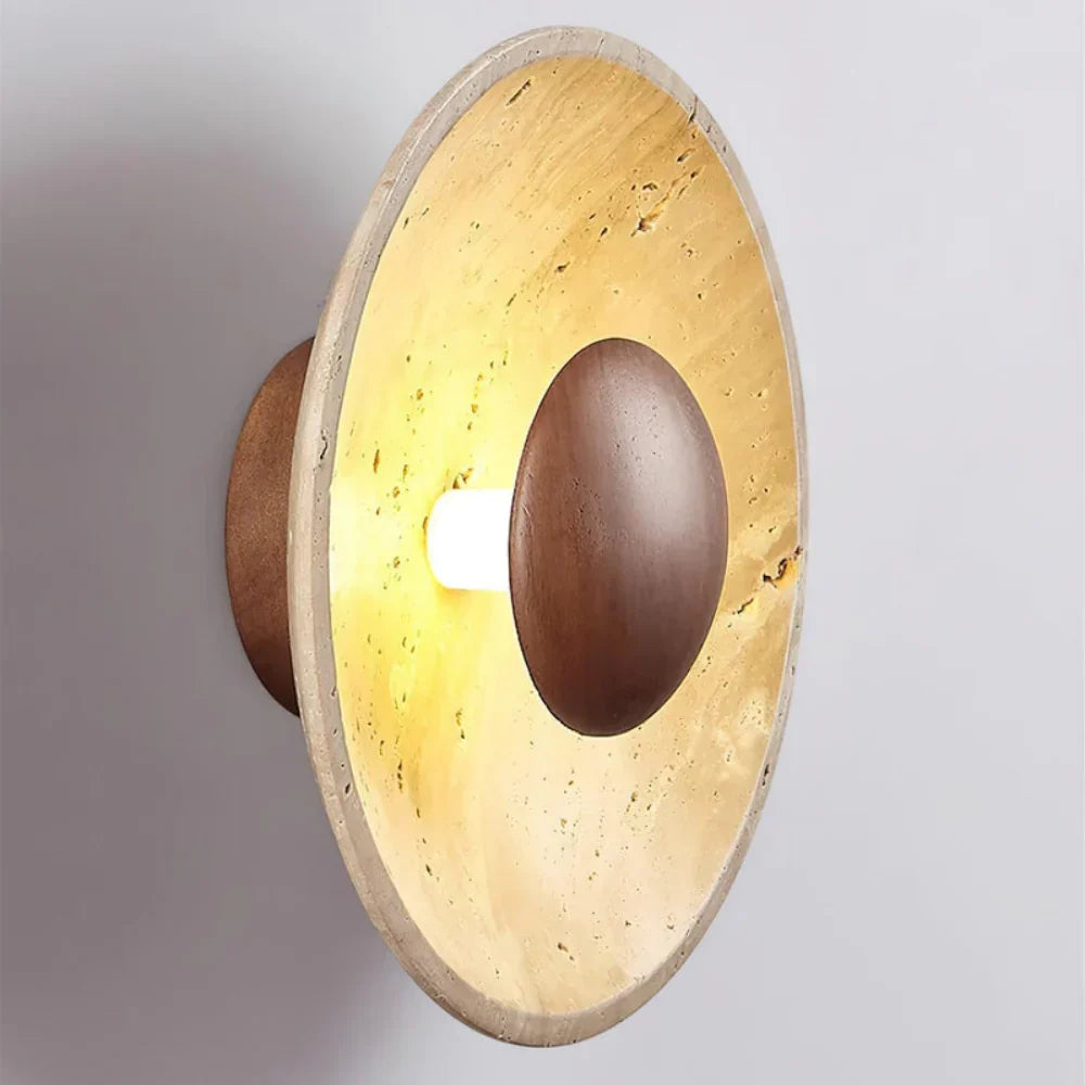 Caedralis Wabi-Sabi Travertine Round Wall Light | Natural Stone Sconce