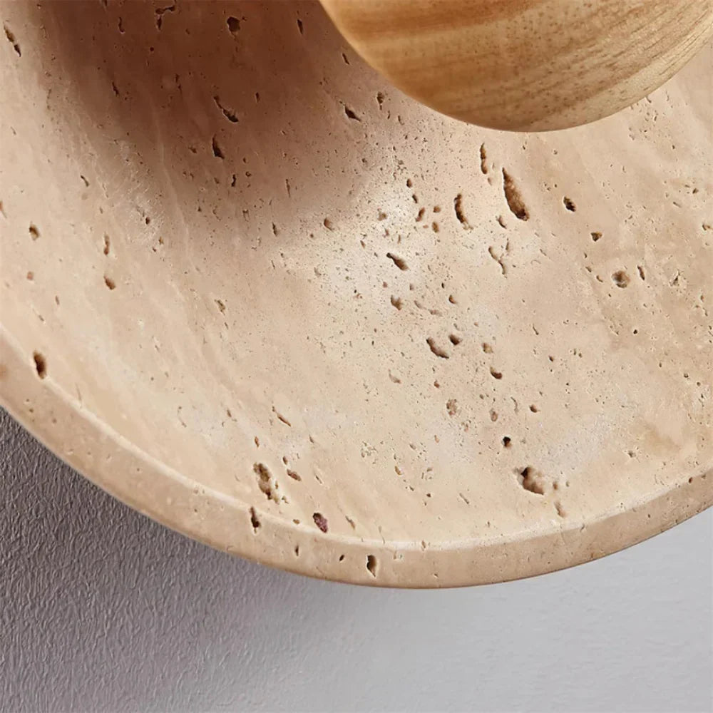 Caedralis Wabi-Sabi Travertine Round Wall Light | Natural Stone Sconce