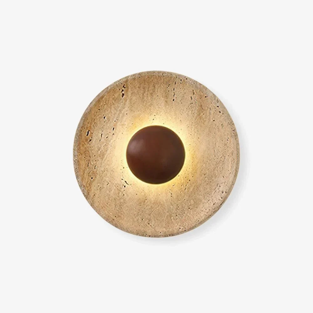Caedralis Wabi-Sabi Travertine Round Wall Light | Natural Stone Sconce