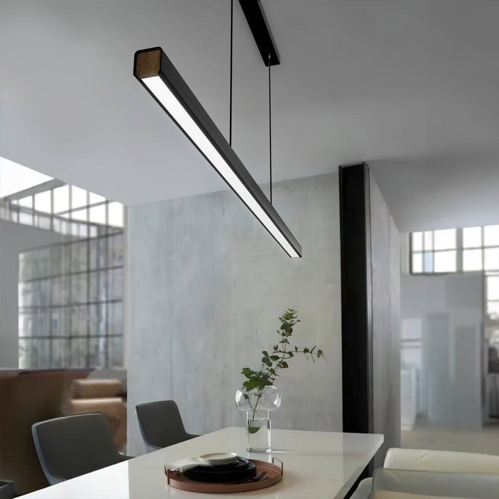 Caputo Linear LED Pendant Light - Minimalist Walnut Wood Dining Lamp