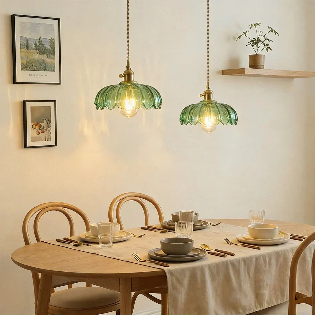 Dorian Vintage Tulip Glass Pendant Light | Floral Petal Hanging Lamp