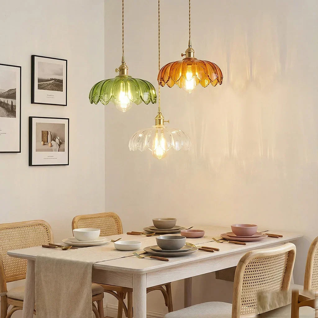 Dorian Vintage Tulip Glass Pendant Light | Floral Petal Hanging Lamp
