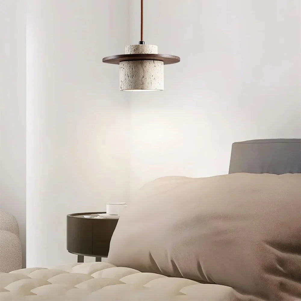 Elindra Nordic Travertine Stone Pendant Light | Natural Stone & Walnut