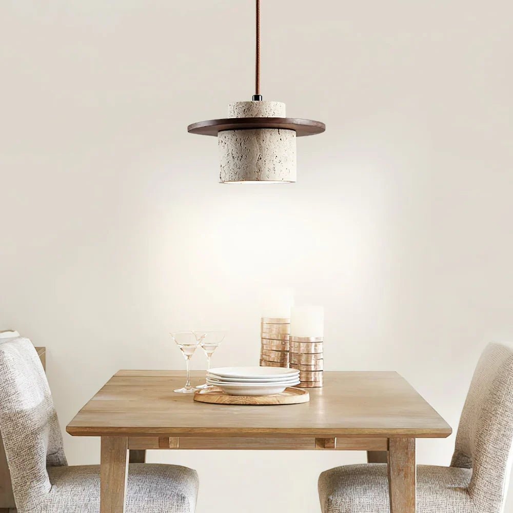 Elindra Nordic Travertine Stone Pendant Light | Natural Stone & Walnut