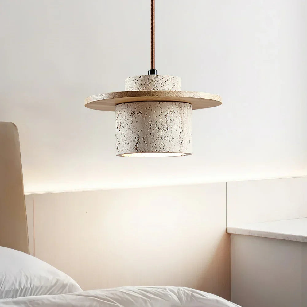 Elindra Nordic Travertine Stone Pendant Light | Natural Stone & Walnut
