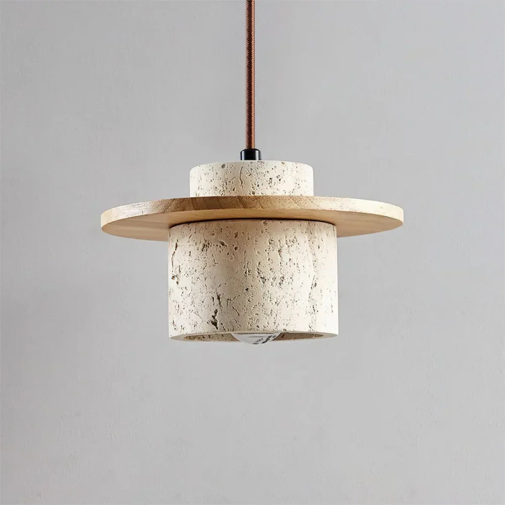 Elindra Nordic Travertine Stone Pendant Light | Natural Stone & Walnut