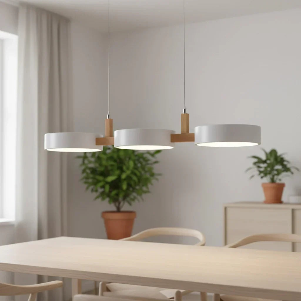 Elvra Modern Macaron 3-Head Pendant Light - Wood & Metal Nordic Style