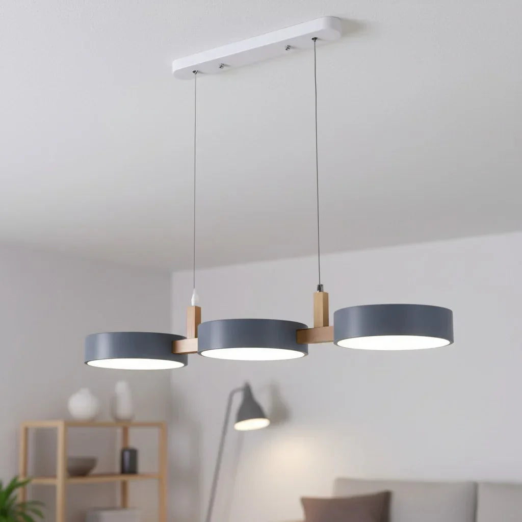 Elvra Modern Macaron 3-Head Pendant Light - Wood & Metal Nordic Style