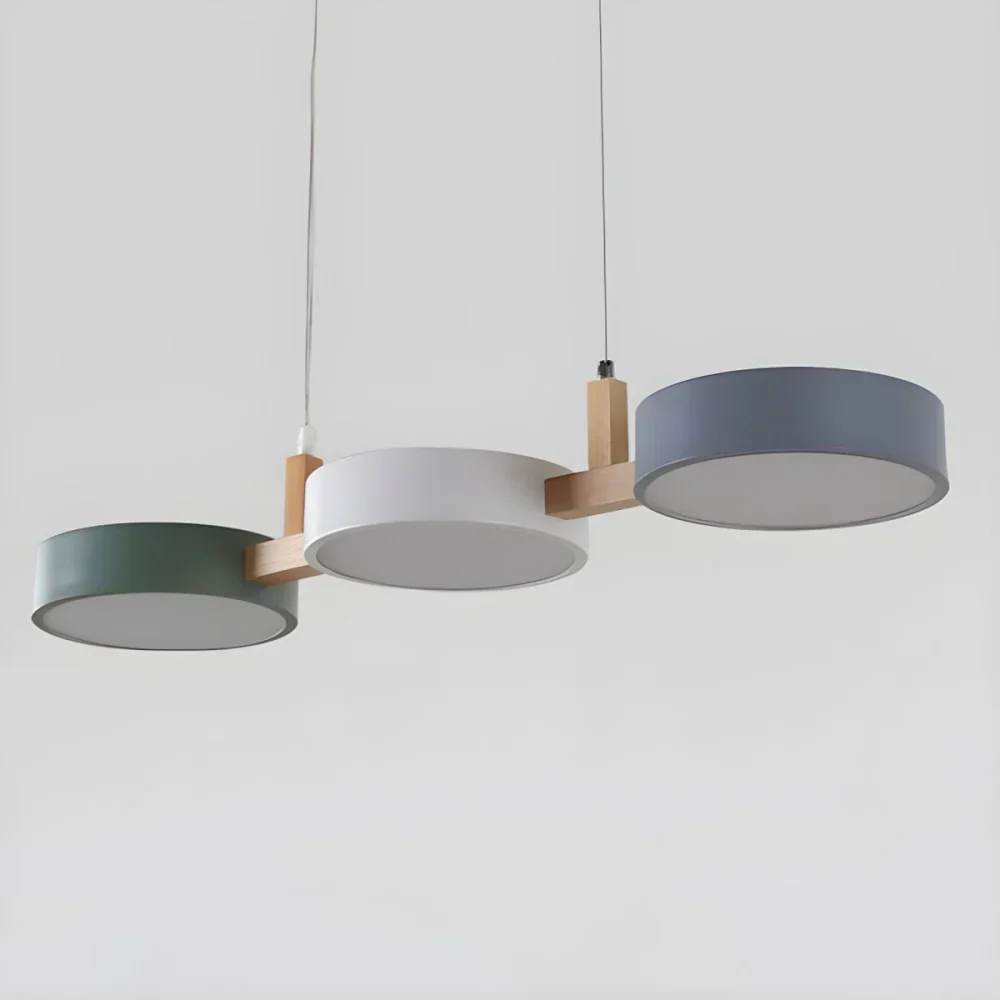 Elvra Modern Macaron 3-Head Pendant Light - Wood & Metal Nordic Style