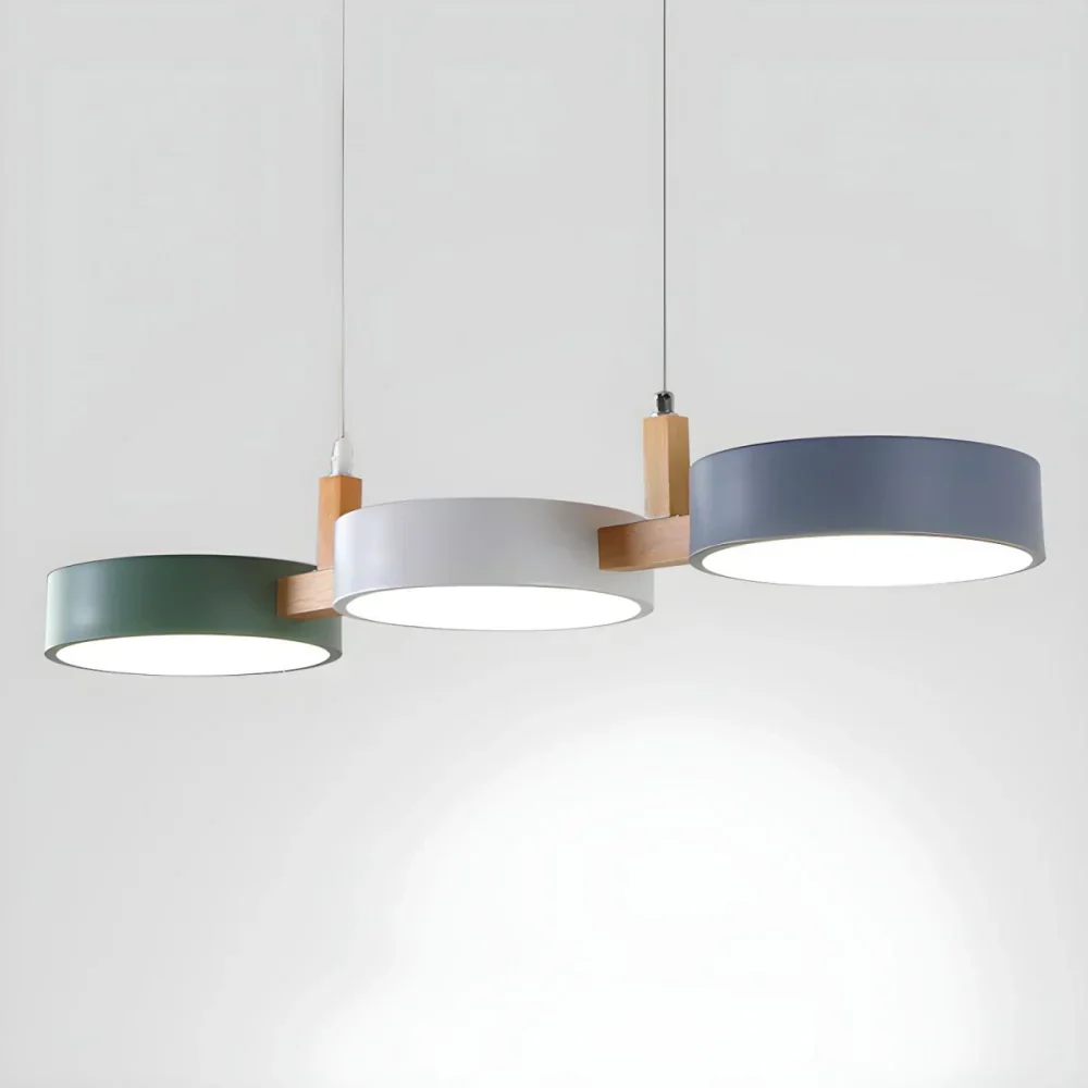 Elvra Modern Macaron 3-Head Pendant Light - Wood & Metal Nordic Style