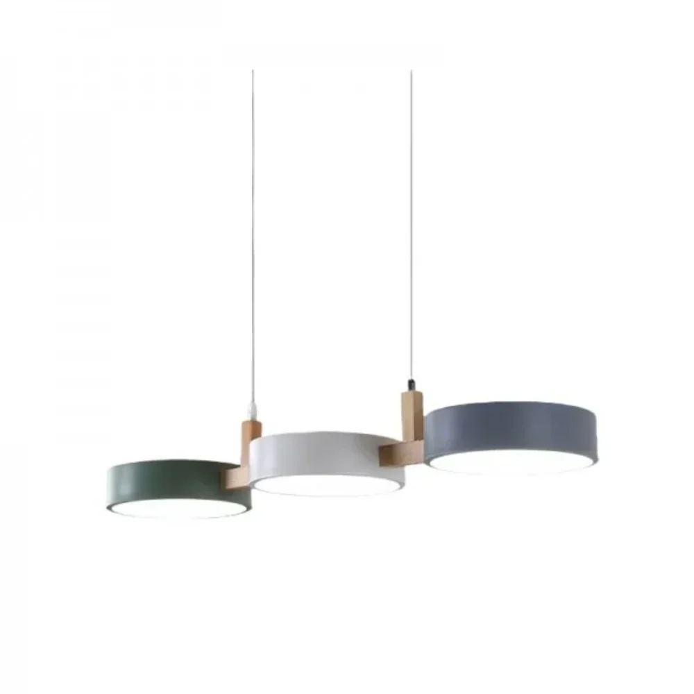Elvra Modern Macaron 3-Head Pendant Light - Wood & Metal Nordic Style
