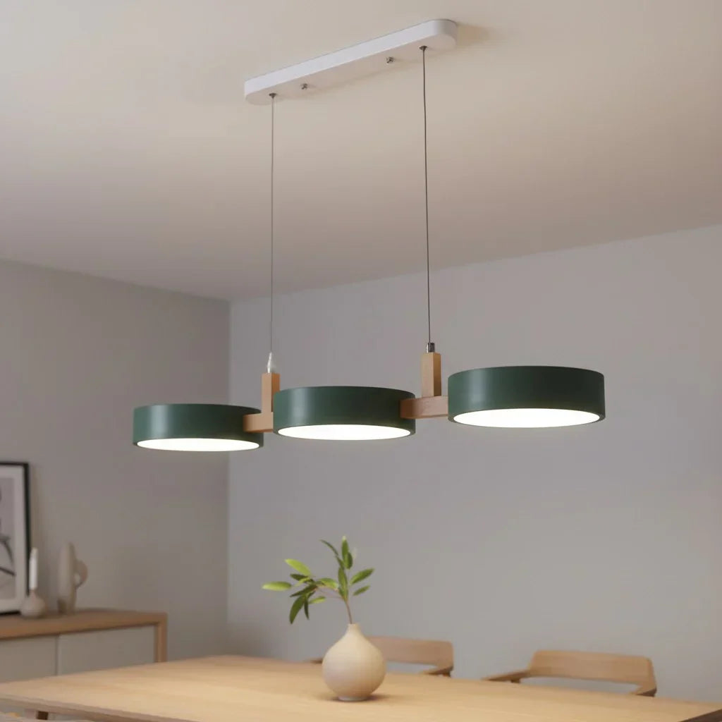 Elvra Modern Macaron 3-Head Pendant Light - Wood & Metal Nordic Style