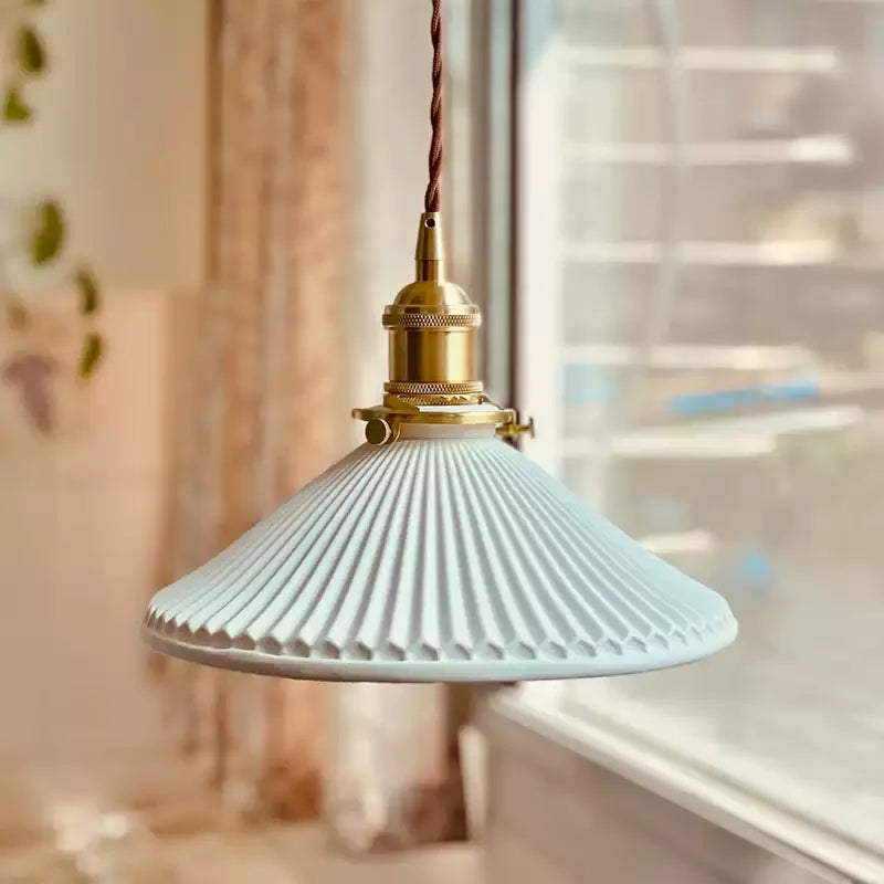 Hecate Pleated Ceramic Pendant Light | Modern Scandinavian Hat Design