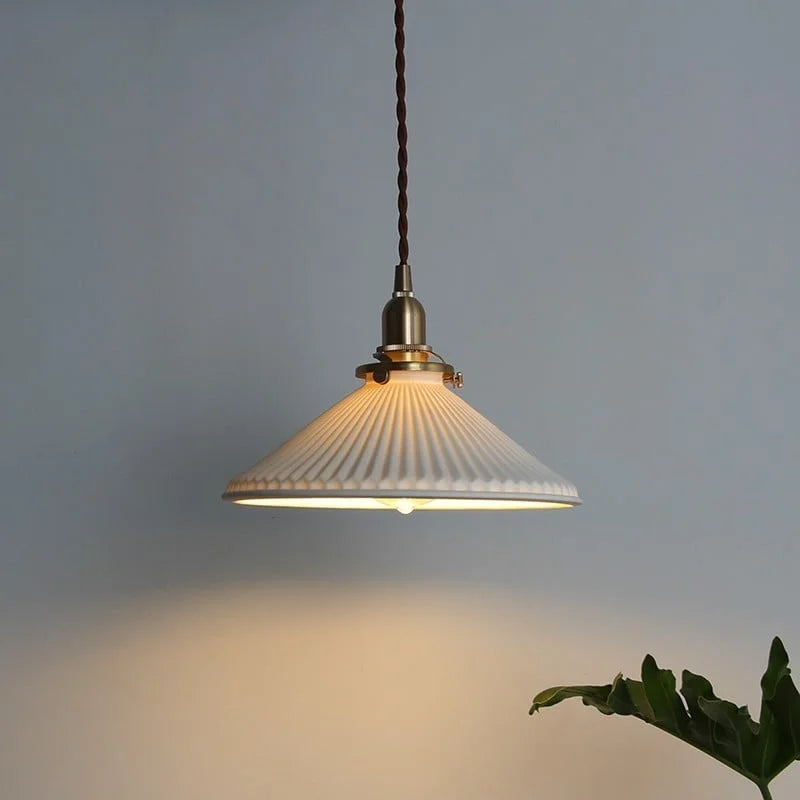 Hecate Pleated Ceramic Pendant Light | Modern Scandinavian Hat Design