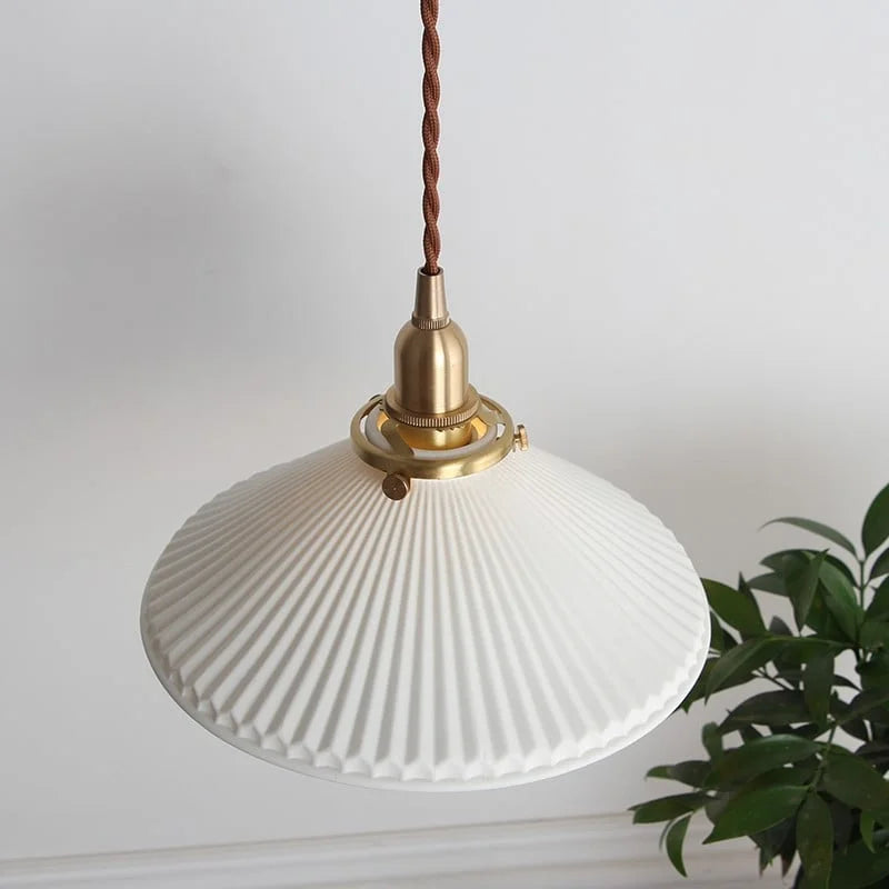 Hecate Pleated Ceramic Pendant Light | Modern Scandinavian Hat Design