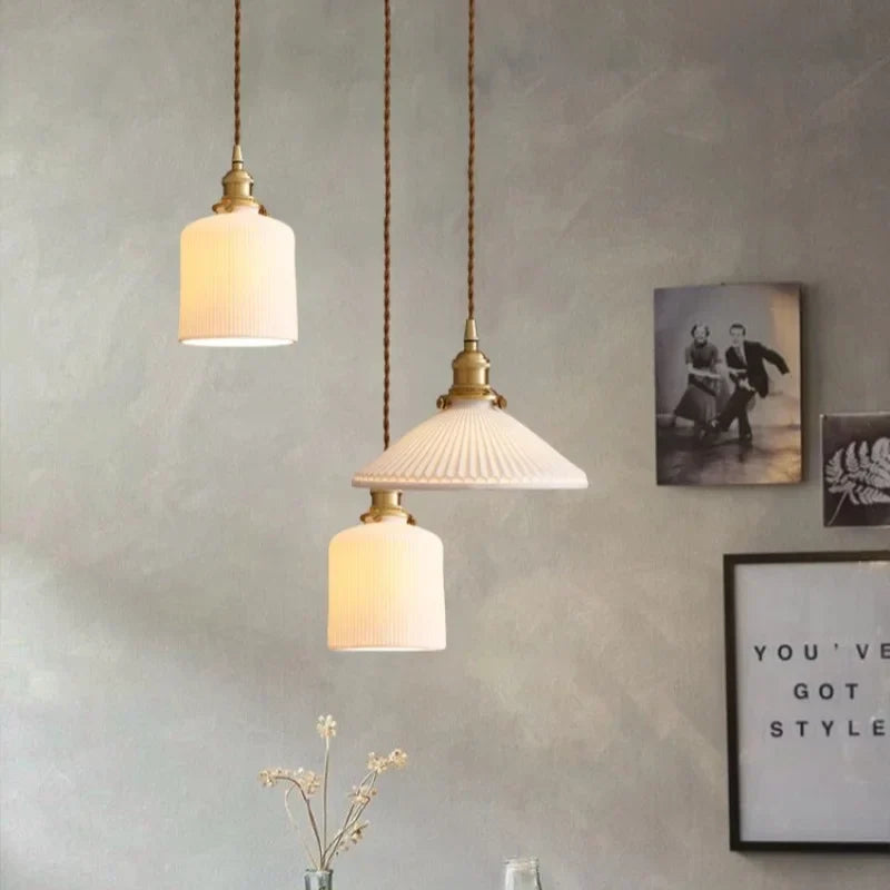 Hecate Pleated Ceramic Pendant Light | Modern Scandinavian Hat Design