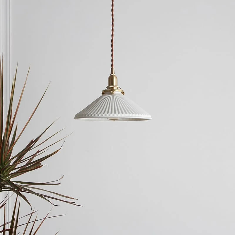 Hecate Pleated Ceramic Pendant Light | Modern Scandinavian Hat Design