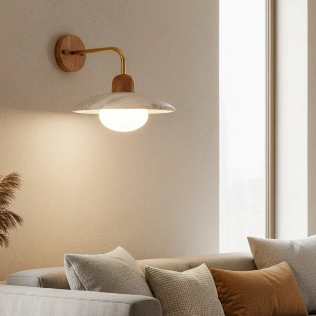 Jocelyn Modern Travertine Disc Wall Lamp | Natural Stone Sconce