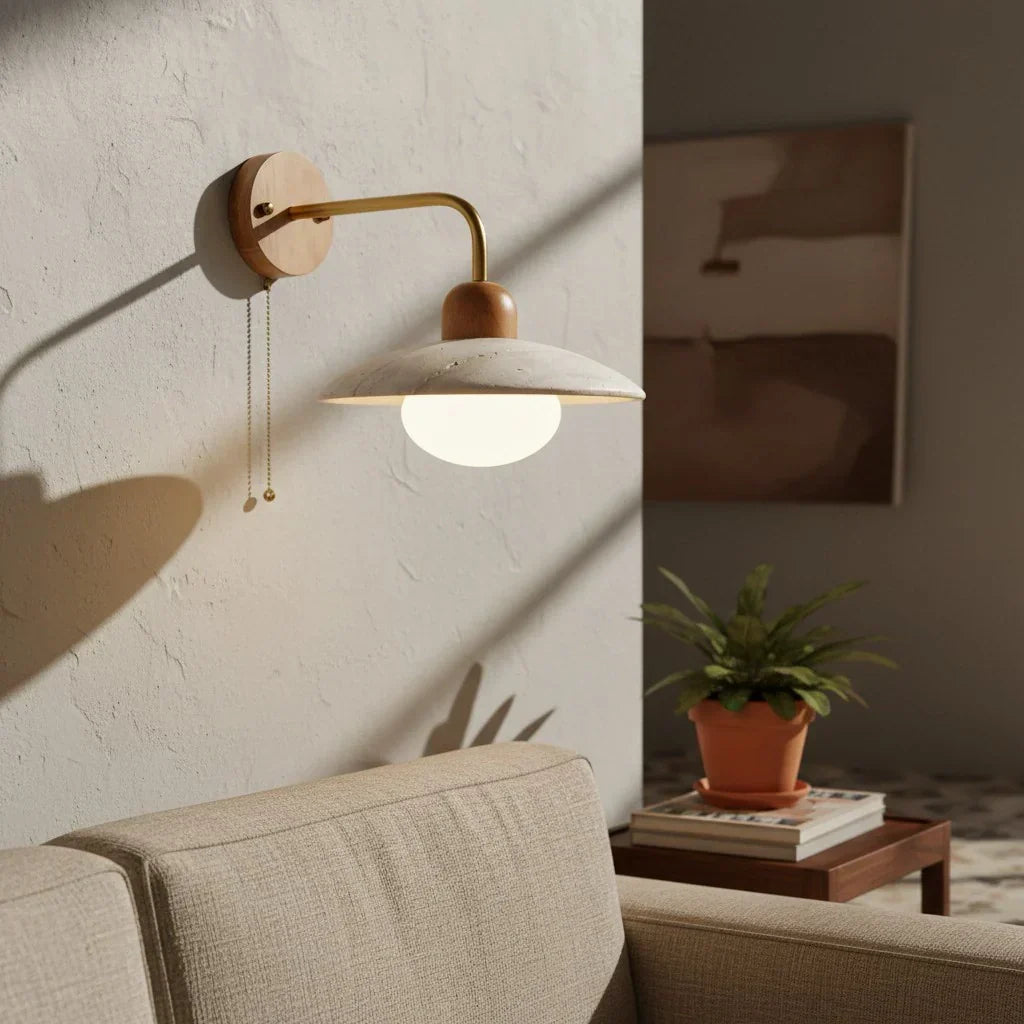 Jocelyn Modern Travertine Disc Wall Lamp | Natural Stone Sconce