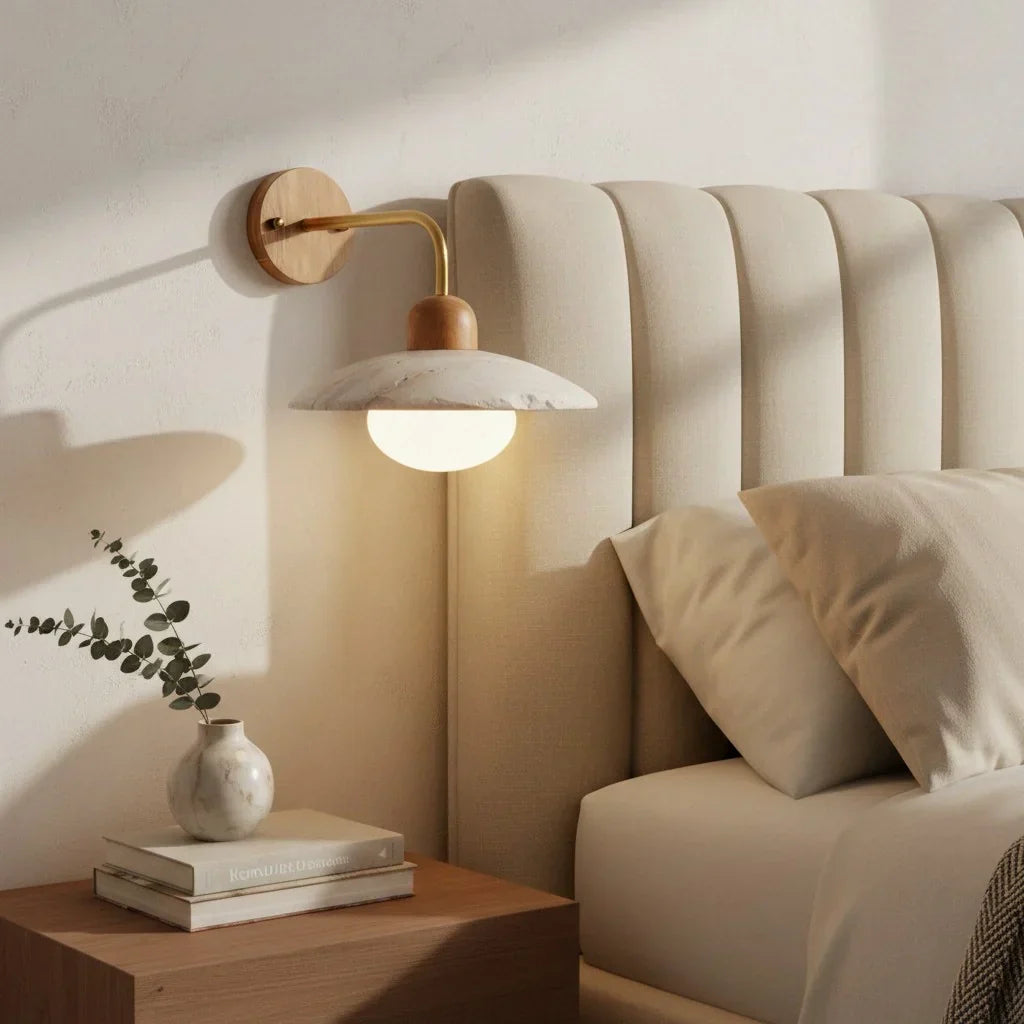 Jocelyn Modern Travertine Disc Wall Lamp | Natural Stone Sconce