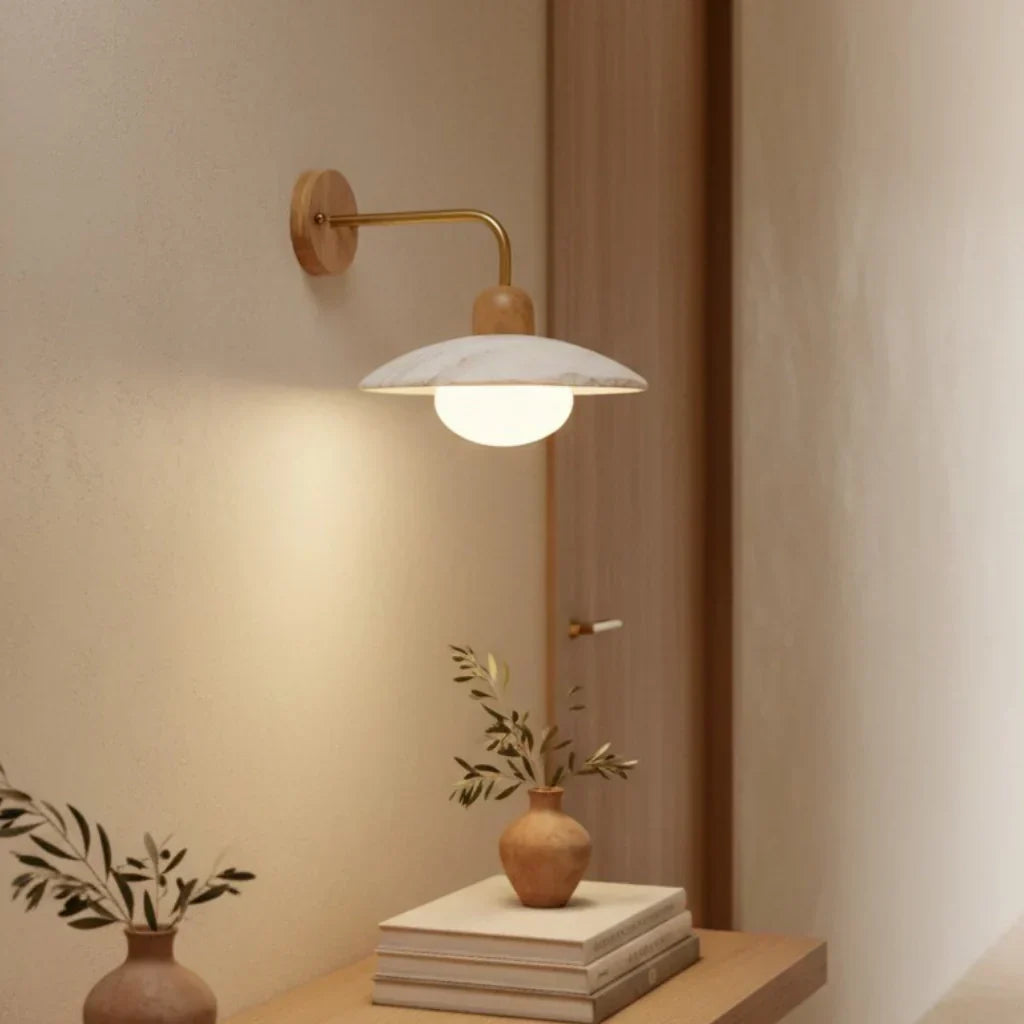 Jocelyn Modern Travertine Disc Wall Lamp | Natural Stone Sconce