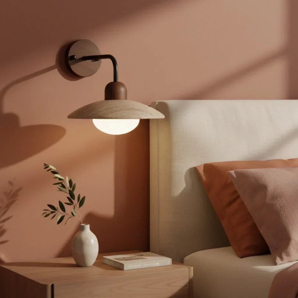 Jocelyn Modern Travertine Disc Wall Lamp | Natural Stone Sconce